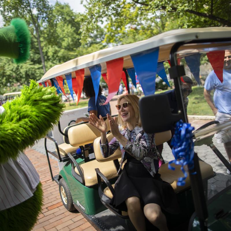 President Gutmann with Phillie Phanatic
