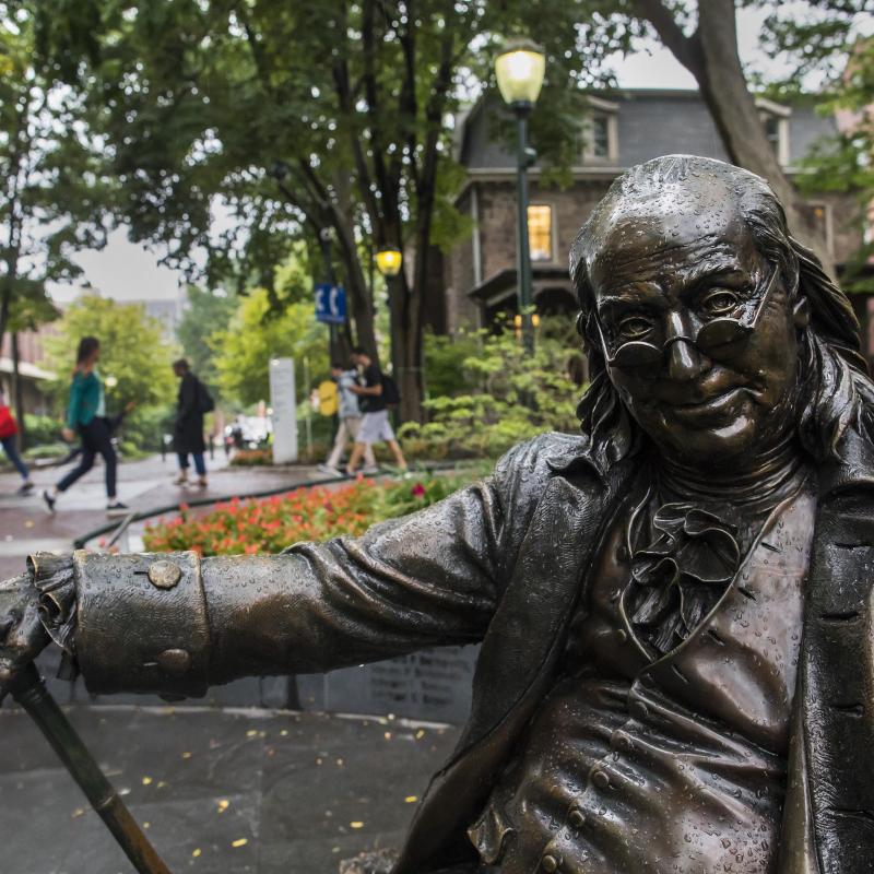 Ben Franklin on a Bench Sculpture 